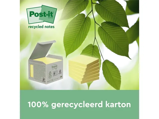Memoblok Post-it 655-1B recycled 76x127mm canary yellow 6 stuks