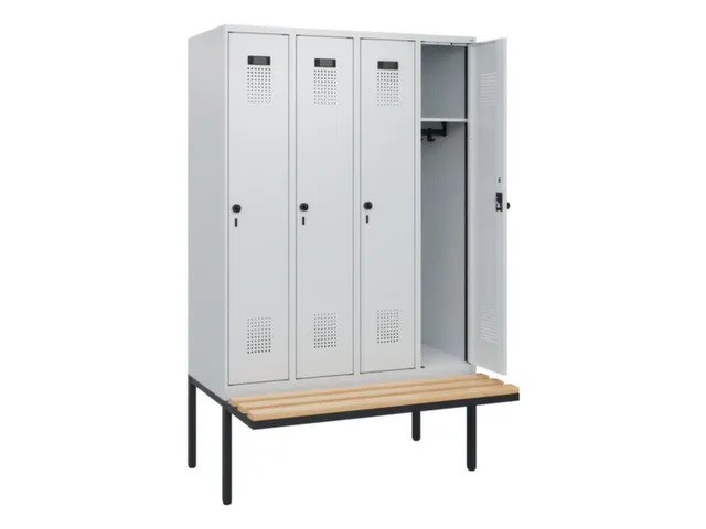 locker met bank,HxBxD 1950x1200x815mm,4vak,vak B 300mm,draaigrendel