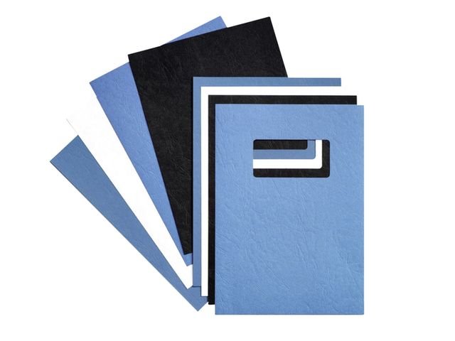 Couverture GBC A4 imitiation cuir avec fenêtre bleu 50 pièces