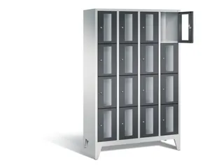 Lockerkast 1850x1190x500mm 4x4 vakken Cilinderslot Poten, RAL7021 - 1