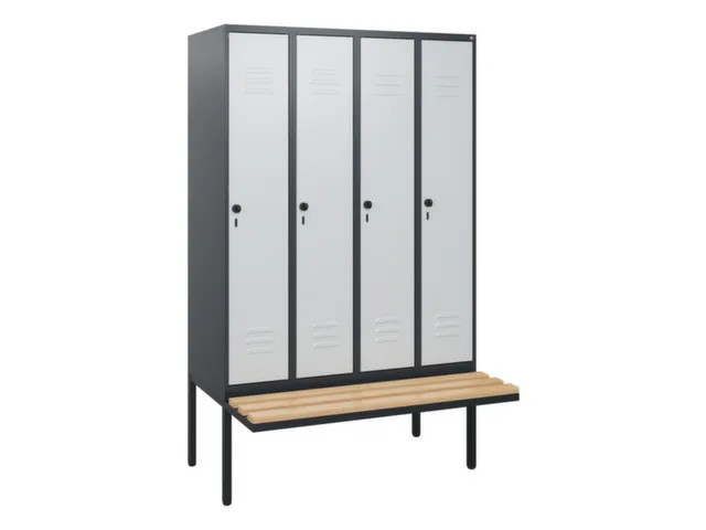 locker met bank,HxBxD 1950x1200x815mm,4vak,vak B 300mm,draaigrendel