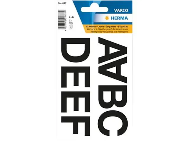 Etiket Herma 4187 33mm Letters A-N Zwart Folie 17 stuks