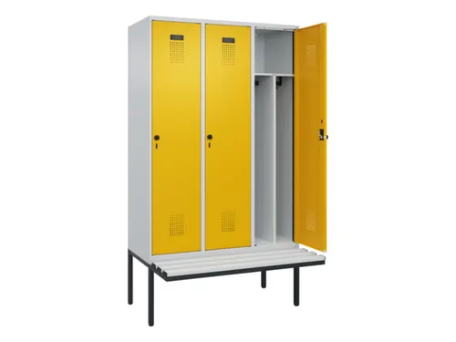 locker met bank,voor scheiding van kleding,HxBxD 2120x1200x815mm,3vak