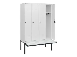 locker met bank,HxBxD 1950x1200x815mm,4vak,vak B 300mm,draaigrendel - 2