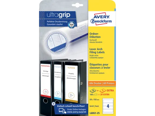 Rugetiket Avery Zweckform breed 192x59mm Wit L6061 120 stuks