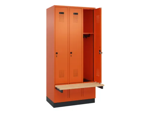 locker met bank,HxBxD 1950x900x815mm,3vak,vak B 300mm,draaigrendel