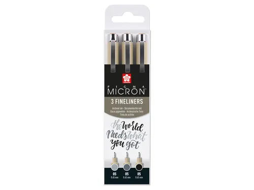 Fineliner Sakura Pigma Micron 05 set zwart & grijs 3 maten