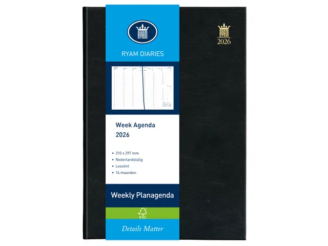 Agenda 2026 Ryam Weekly Mundior 7dagen/2pagina's zwart