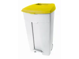 afvalbak,1x120l,HxBxD 890x560x480mm,romp PE wit,deksel PE geel,2wielen