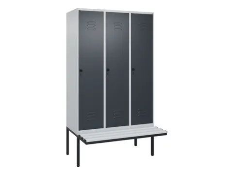 locker met bank,HxBxD 2120x1200x815mm,3vak,vak B 400mm,draaigrendel