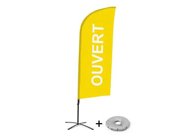 Promotievlag Alu Wind complete set "OUVERT" Geel kruisvoet Zwart