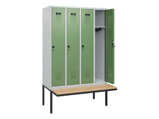 locker met bank,HxBxD 1950x1200x815mm,4vak,vak B 300mm,draaigrendel - 1