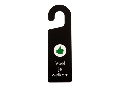 Kunststof deurhanger 250x75mm Voel je welkom - Nu even niet Zwart