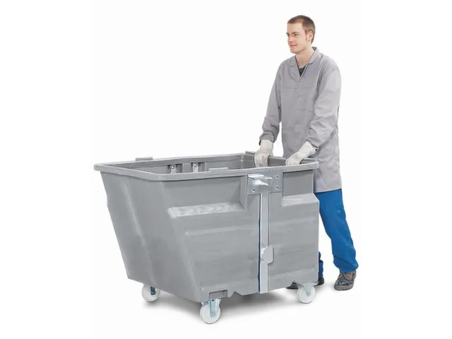 PE-kiepbak,HxLxB 900x1260x960mm,0,6m³,draagverm. 300kg,grijs,Wielen