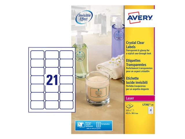 Crystal Clear etiket Avery L7782-25 63.5x38.1mm Transparant 525 stuks