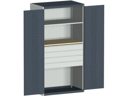 systeemkast 2000x1050x650mm 1 legbord 4 laden RAL7035, front RAL7016
