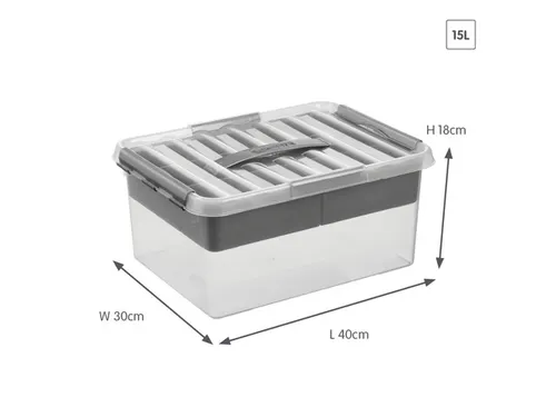 Q-line opbergbox 15L met bakje transparant grijs - 40x30x18cm