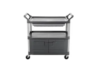 Serveerwagen Met Vergrendelbare Deuren en Schuiflade Grijs - 2