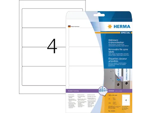 HERMA 10165 Rugetiket breed 192x61mm Verwijderbaar Wit 100 stuks