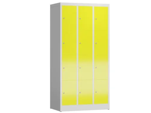 Lockerkast 1800x870x500mm 3x4 vakken cilinderslot, sokkel, RAL1018