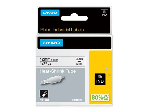 Labeltape Dymo Rhino industrieel krimpkous 12mm zwart op wit