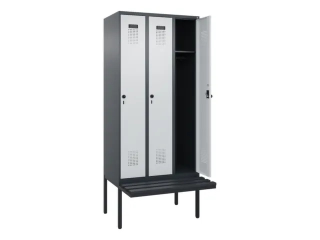 locker met bank,HxBxD 2120x900x815mm,3vak,vak B 300mm,draaigrendel