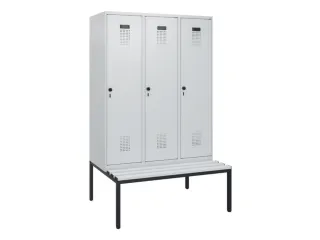 locker met bank,HxBxD 1950x1200x815mm,3vak,vak B 400mm,draaigrendel - 2