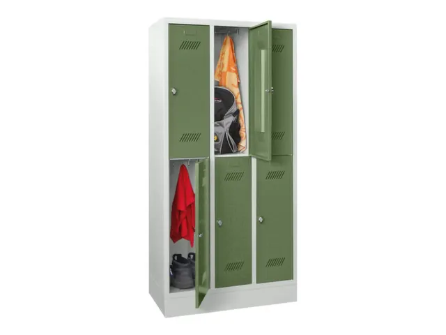 dubbeldekse locker,HxBxD 1850x900x500mm,3x2vak.,RAL7035,front RAL6011