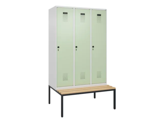 locker met bank,voor scheiding van kleding,HxBxD 2120x1200x815mm,3vak