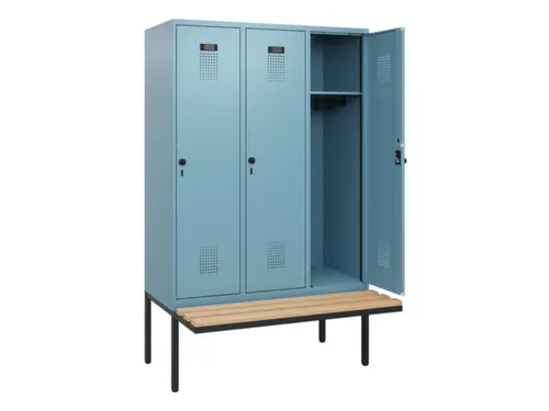 locker met bank,HxBxD 1950x1200x815mm,3vak,vak B 400mm,draaigrendel