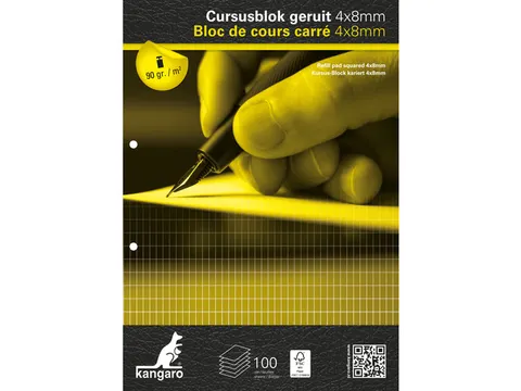 Cursusblok Kangaro A4 ruit 4x8mm 90 grams 100 vel