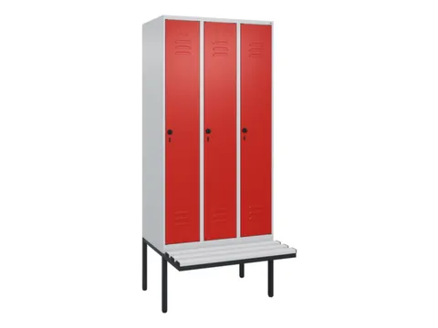 locker met bank,HxBxD 2120x900x815mm,3vak,vak B 300mm,draaigrendel