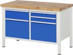 werkbank,HxBxD 840-1040x1250x700mm,beukblad,draagverm. 1250kg,4voeten