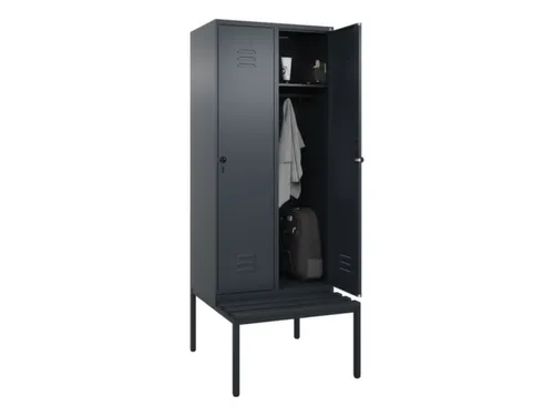 locker met bank,HxBxD 2120x800x815mm,2vak,vak B 400mm,draaigrendel