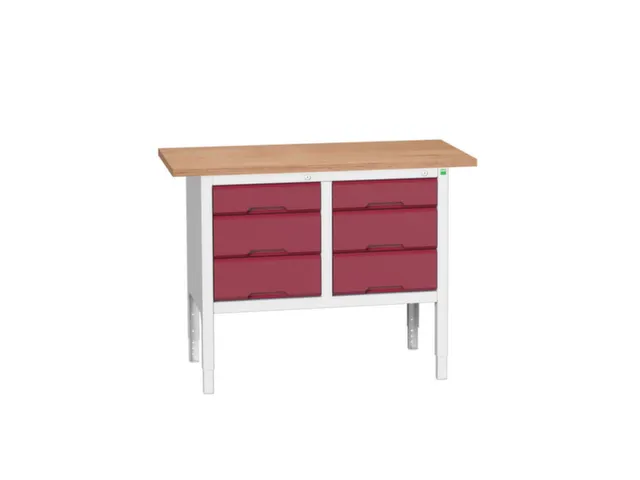 werkbank,HxBxD 830-930x1250x600mm,multiplexblad,uitrusting: 6lades