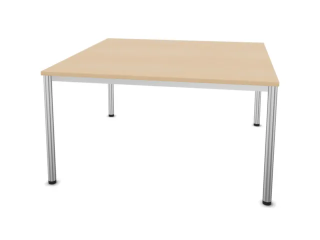 Vergadertafel 74x140x140cm vierkant 4voeten Buis Aluzilver Ne-esdoorn