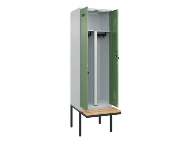 PBM-locker met bank,HxBxD 2120x600x815mm,2vak,vak B 300mm,draaigrendel
