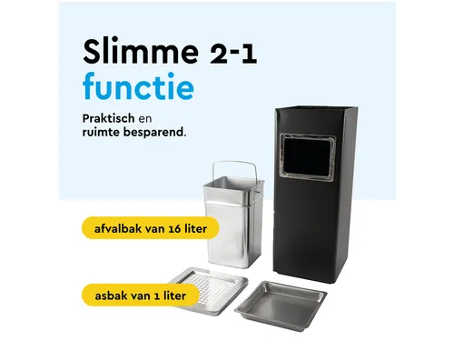 Afvalbak met asbak BRASQ 16 liter AT600 zwart