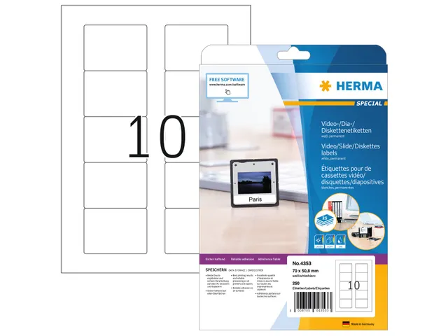HERMA 4353 Diskette etiketten A4 70x50,8mm Wit 250 stuks