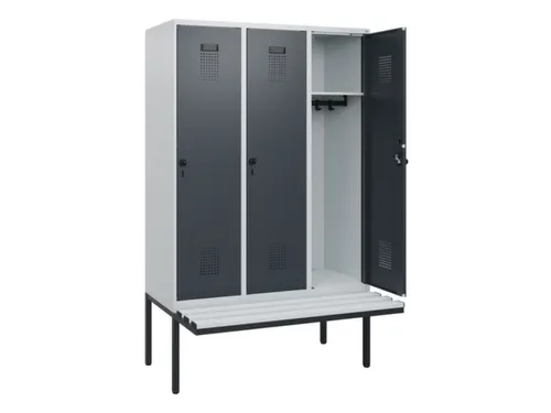 locker met bank,HxBxD 1950x1200x815mm,3vak,vak B 400mm,draaigrendel