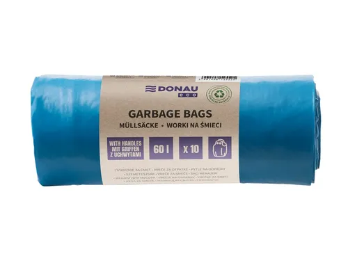 Donau Eco vuilniszak met handvatten LDPE 30 micron 60L 10 stuks blauw
