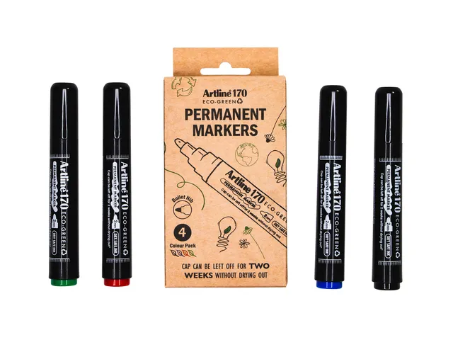 Permanent marker Artline 170 Eco rond Medium Dry Safe assorti 4 stuks