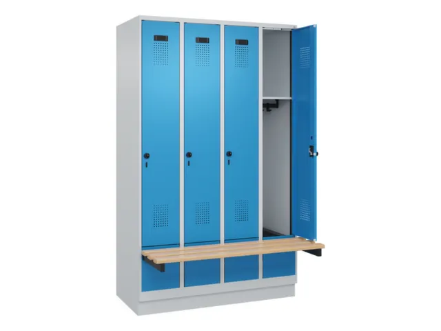 locker met bank,HxBxD 1950x1200x815mm,4vak,vak B 300mm,draaigrendel