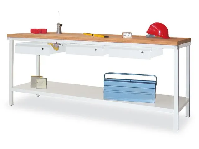 Werkbank Hxlxd 900X2000X700Mm 3Laden 1Legbord Lichtgrijs