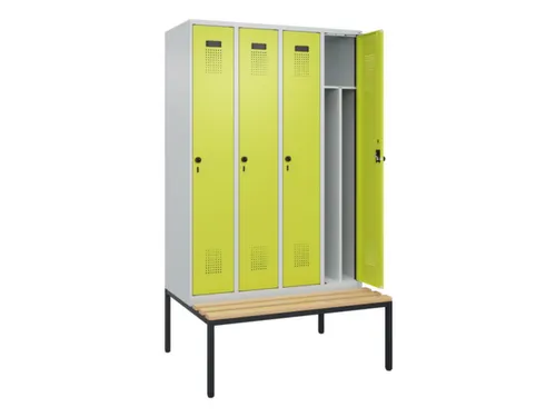 locker met bank,voor scheiding van kleding,HxBxD 2120x1200x815mm,4vak