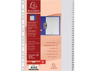 tabbladen numeriek 1-31 A4 PP 31-delig grijs 18-gaats - 1