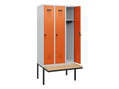 locker met bank,HxBxD 1950x900x815mm,3vak,vak B 300mm,draaigrendel