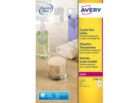Crystal Clear etiket Avery L7782-25 63.5x38.1mm Transparant 525 stuks