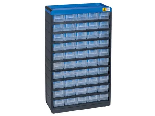 magazijnkast HxBxD 525x300x135mm 50laden behuizing zwart/blauw