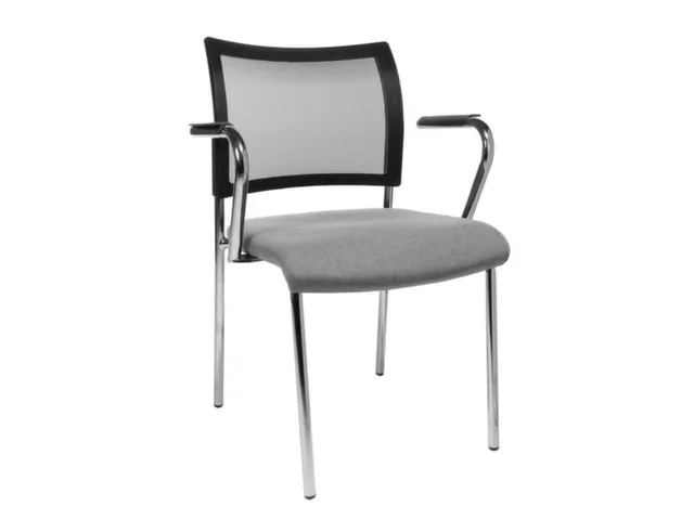 Bezoekersstoel Armleuningen Lichtgrijs Stof Netrug Zwart